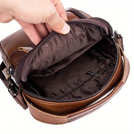 Genuine Leather Crossbody Bag with Adjustable Strap & Multiple Pockets - Deep Brown Vertical Unisex Shoulder Bag for Men & Women, Durable Everyday Commute & Holiday Gifts (Valentine's Day, Father's Day, Christmas)